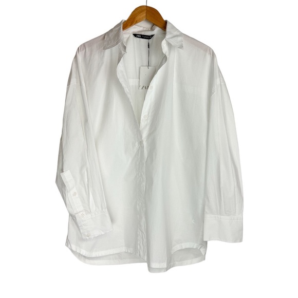 NWT Zara White Oversized Poplin Shirt Sz XS Button Down - Picture 3 of 16